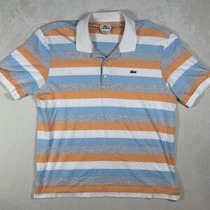 Lacoste FR5 Large Men's Striped Polo Shirt - Blue, Orange, and White